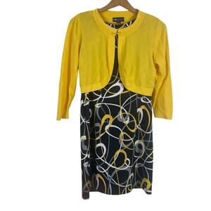 I.N. Studio Shift Dress with Yellow Shrug Jacket 6P Geometric Abstract Artsy